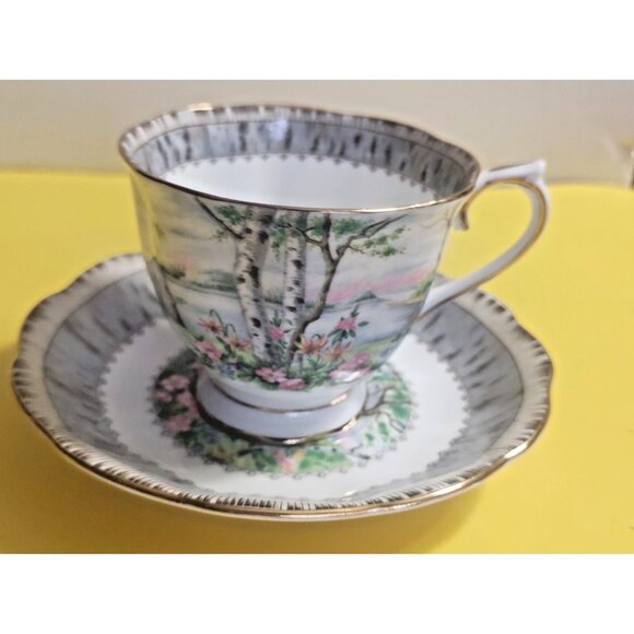 Vintage Royal Albert Silver Birch pattern Cup & Saucer Set - Picture 4 of 9